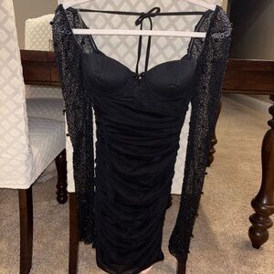 Oh Polly Black Dress with Beaded Detail